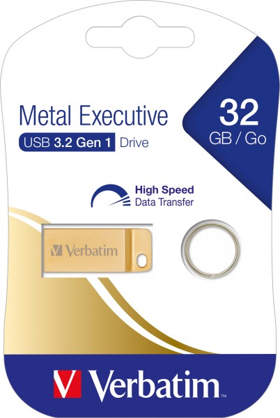 Verbatim USB 3.2 Stick 32GB, Metal Executive, Gold Typ-A, (R) 80MB/s, (W) 25MB/s, Retail-Blister