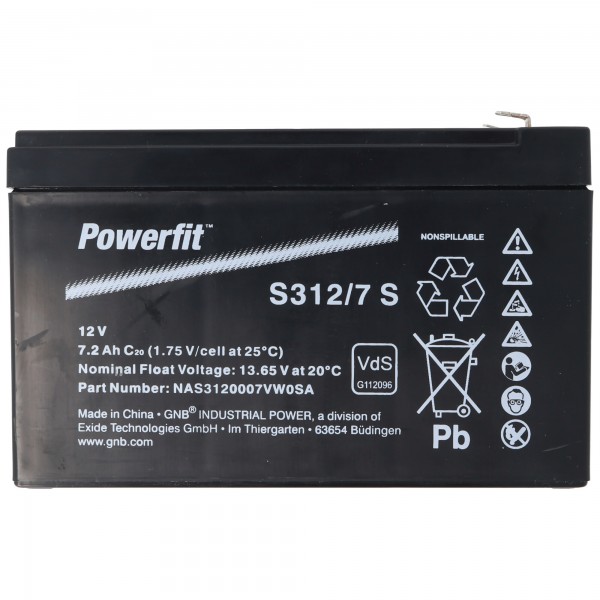 Exide Powerfit S312/7 SR PB Blei Akku 12 Volt 7200mAh mit Faston 6,3 mm Kontakten