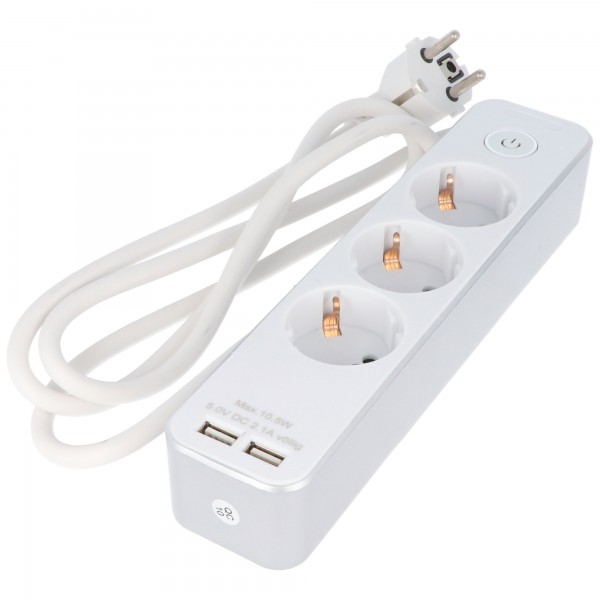 3-fach Steckdosenleiste mit Schalter und 2 USB Ports, zum Anschluss von bis zu drei Elektrogeräten und zwei USB-Geräten, mit Kindersicherung, Kabellänge 1,5m