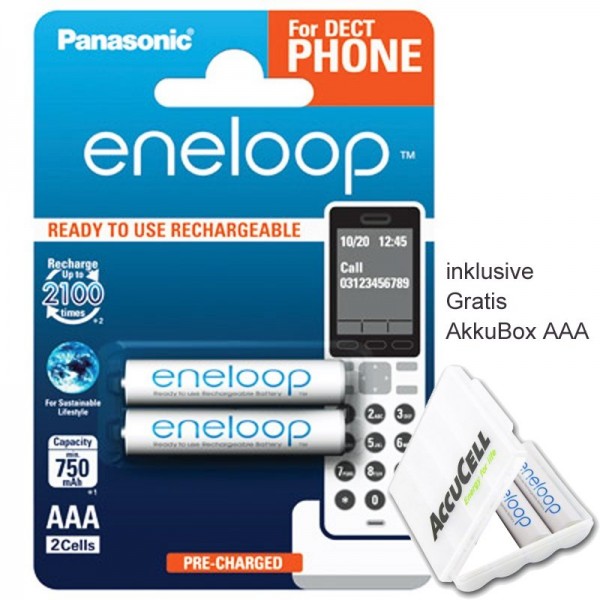 2er Panasonic eneloop Phone Standard Micro Akku DECT BK4MCCE/3DE NiMH 1,2V 800 mAh inkl. AccuSafe AAA