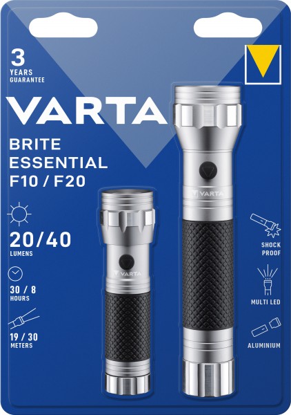 Varta LED Taschenlampe Brite Essential Twinpack 15608 + 15618, Retail Blister