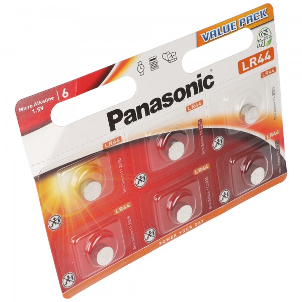 Panasonic Batterie Alkaline, Knopfzelle, LR44, V13GA, 1.5V Electronics, Retail Blister (6-Pack)