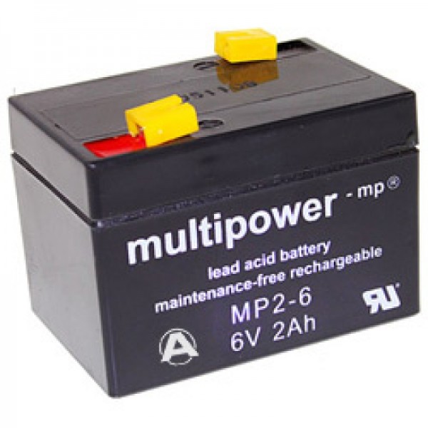 Multipower MP2-6 Akku PB Blei, 6 Volt 2000mAh, Anschluss 4,8m