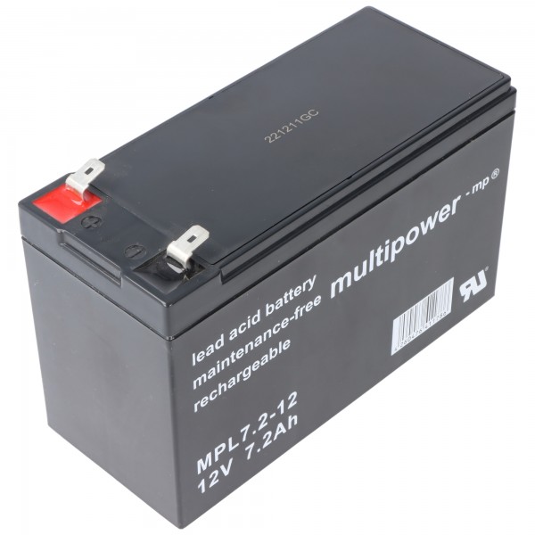 Multipower MPL7.2-12 12V 7,2Ah Long Life Bleiakku AGM Blei Gel Akku, 10-Jahresbatterie, Faston 6,3mm