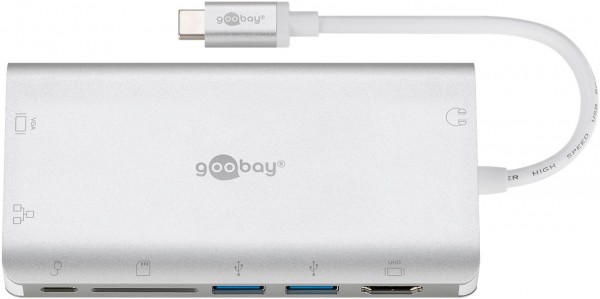 Goobay USB-C™ Premium Multiport-Adapter - USB-C™ HDMI™+ 2x USB 3.0 + CR + C + RJ45 + VGA