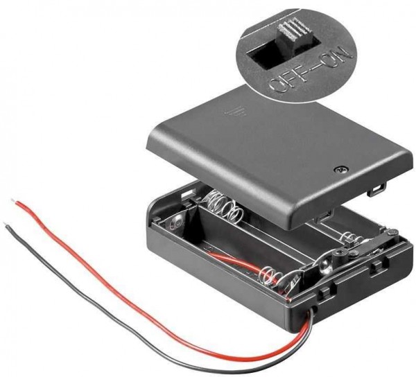 Batteriehalter für 3x Mignon mit Deckel und Schalter wasserabweisend