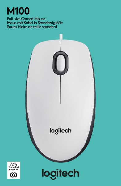 Logitech Maus M100, USB, weiss Optisch, 1000 dpi, 3 Tasten, Retail