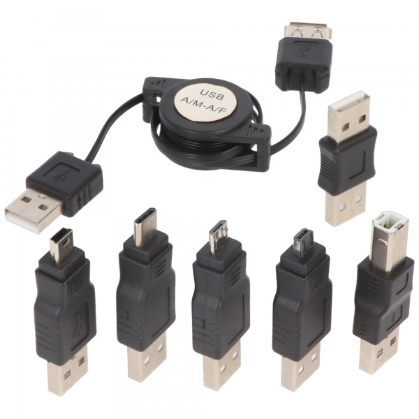 USB-Adapter-Set 7-teilig mit praktischer Aufrollbox, USB-Verlängerungskabel  für den direkten Anschluss an einem USB-Gerät, Kabel / Adapter, Kabel,  TV, Musik und Zubehör