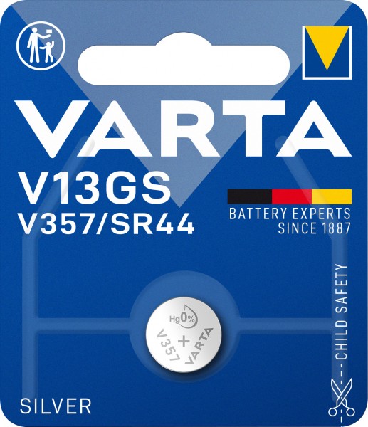Varta Batterie Silver Oxide, Knopfzelle, V13GS, SR44, 1.55V Electronics, Retail Blister (1-Pack)