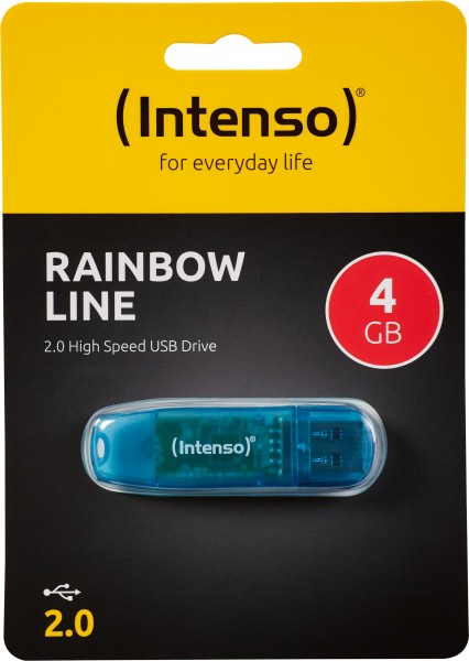 Intenso USB 2.0 Stick 4GB, Rainbow Line, blau (R) 28MB/s, (W) 6.5MB/s, Retail-Blister