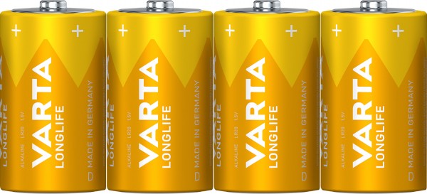 Varta Batterie Alkaline, Mono, D, LR20, 1.5V Longlife, Folienverpackung (4-Pack)