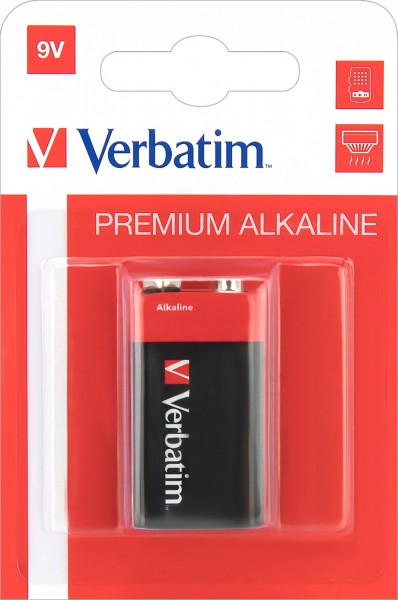 Verbatim Batterie Alkaline, E-Block, 6LR61, 9V Premium, Retail Blister (1-Pack)