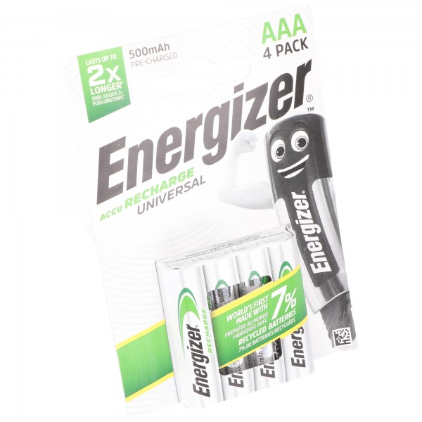 Energizer Akku NiMH, Micro, AAA, HR03, 1.2V/500mAh Universal, Pre-charged, Retail Blister (4-Pack)