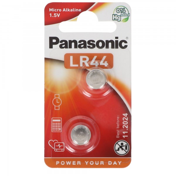 Panasonic Batterie Alkaline, Knopfzelle, LR44, V13GA, 1.5V Electronics, Retail Blister (2-Pack)