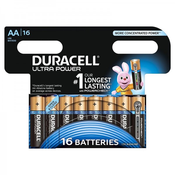 Duracell Ultra Power-AA MX1500, LR06 Alkaline-Batterie BPH16 mit Powercheck, wiederverschließbar