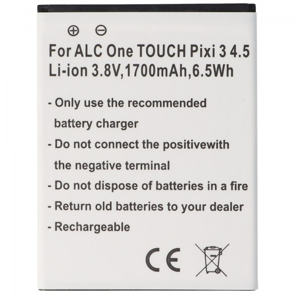 Akku passend für Alcatel One Touch Pixi 3 4.5, Li-Ion, 3,8V, 1700mAh, 6,5Wh