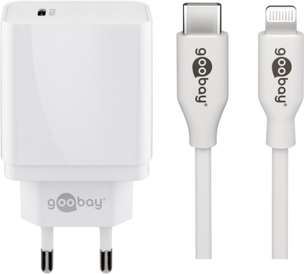 Goobay Lightning/USB-C™ PD-Ladeset (25 W) - USB-C™ Netzteil 25 W inklusive USB-C™ auf Lightning Kabel für z.B. iPhone 12
