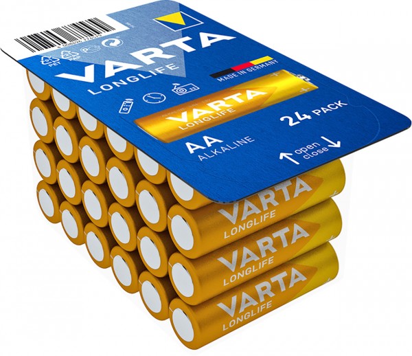 Varta Batterie Alkaline, Mignon, AA, LR06, 1.5V Longlife, Retail Box (24-Pack)