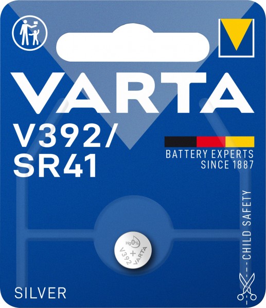 Varta Batterie Silver Oxide, Knopfzelle, 392, SR41, 1.55V Electronics, Retail Blister (1-Pack)