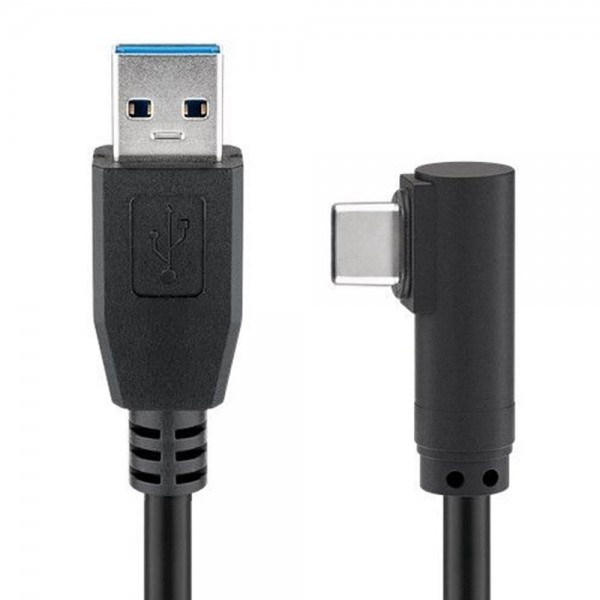 USB-C Stecker auf USB A 3.0 Kabel mit 90 Grad Stecker, schwarz, zum super schnellen Laden und Synchronisieren mit bis zu 4,5W