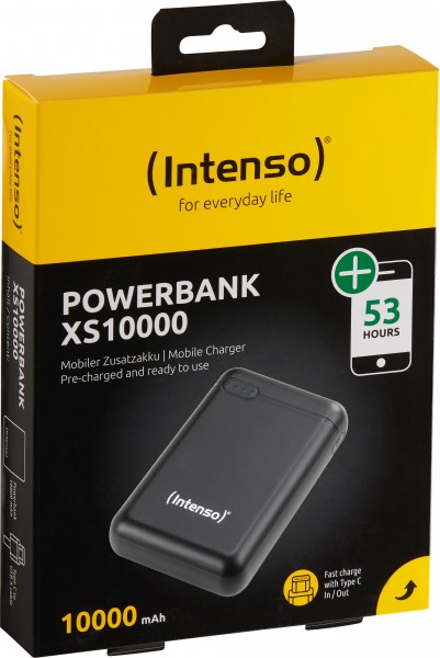 Intenso Akku Powerbank XS10000, 5V/10.000mAh, schwarz USB-A/Micro-B/-C, Retail-Blister