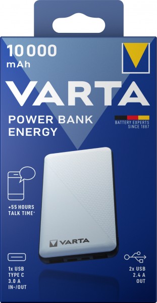 Varta Akku Powerbank, 5V/10.000mAh, Energy, weiss 2xUSB-A/Micro-B/-C