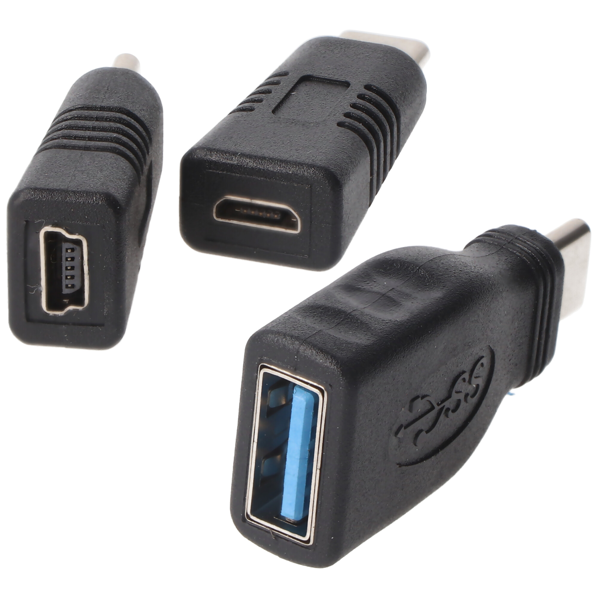 Adapter 3-er Set für Micro-USB und Mini-USB auf USB-C Stecker, für USB-C, Ladegeräte