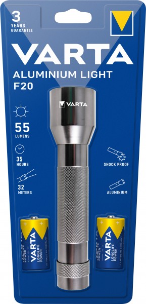 Varta LED Taschenlampe Aluminium Light 55lm, inkl. 2x Batterie Baby C, Retail Blister