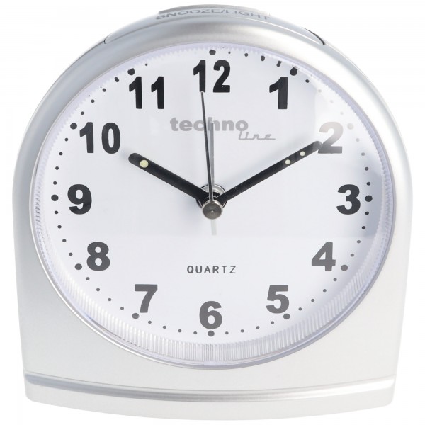 Quartz Wecker silber mit weissem Ziffernblatt, ohne Ticken, silent movement Quartz Alarm clock