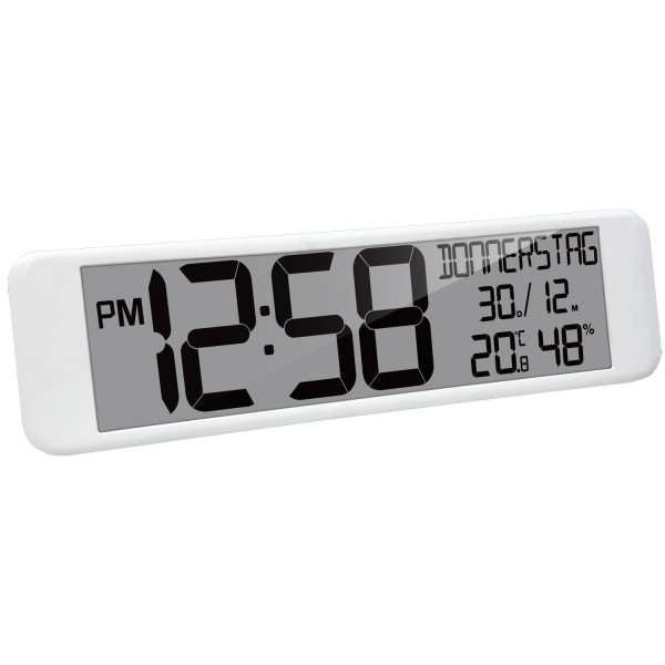 Funkwanduhr weiss rechteckig 440x30x120mm die Funkuhr mit Datum, Temperatur, Thermometer, Hygrometer