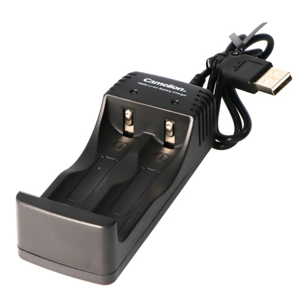 18650 USB Li-Ion Ladegerät inklusive Micro USB Ladekabel passend für 1 oder 2 Li-Ion Akku 18650er