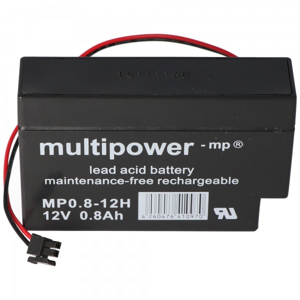 Multipower MP0.8-12H Blei Akku mit Molex 43025-200 Stecker schwarz, Akku für Solar Rollomatic DFR 2000 Nr. 1/Solar, Vision CP1208