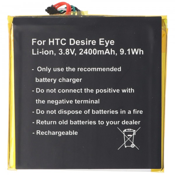 Akku passend für HTC Desire Eye, Li-Ion, 3,8V, 2400mAh, 9,1Wh, built-in, ohne Werkzeug
