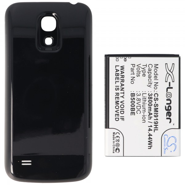 Akku nur passend für Samsung Galaxy S4 Mini, B500BU, B500BE, Li-Ion, 3,8V, 3800mAh, 14,4Wh, mit cover, black