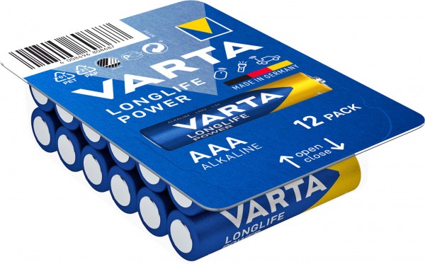 Varta Batterie Alkaline, Micro, AAA, LR03, 1.5V Longlife Power, Retail Box (12-Pack)