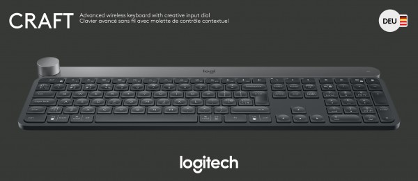 Logitech Tastatur CRAFT, Wireless, Unifying, Bluetooth, schwarz Advanced, Creative Input Dial, DE, Retail