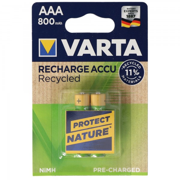 Varta Recycled Ready to Use Micro AAA LR03 Akku NiMH 800mAh 1.2 Volt 2 Stück