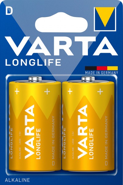 Varta Batterie Alkaline, Mono, D, LR20, 1.5V Longlife, Retail Blister (2-Pack)