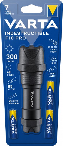 Varta LED Taschenlampe Professional Line, Indestructible 300lm, inkl. 3x Batterie Alkaline AAA, Retail Blister