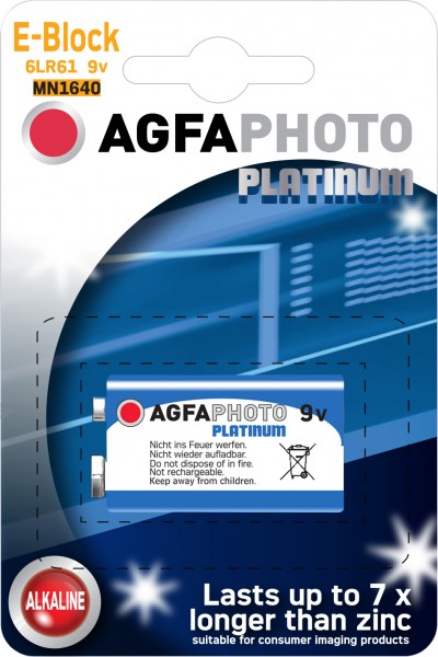 Agfaphoto Batterie Alkaline, E-Block, 6LR61, 9V Power, Retail Blister (1-Pack)