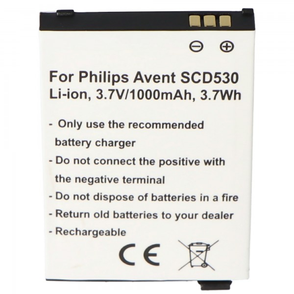 Akku passend für Philips Avent SCD530, Li-Ion, 3,7V, 1000mAh, 3,7Wh