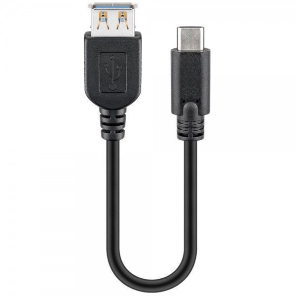 USB-C Stecker auf USB A Buchse mit Kabel schwarz 20cm