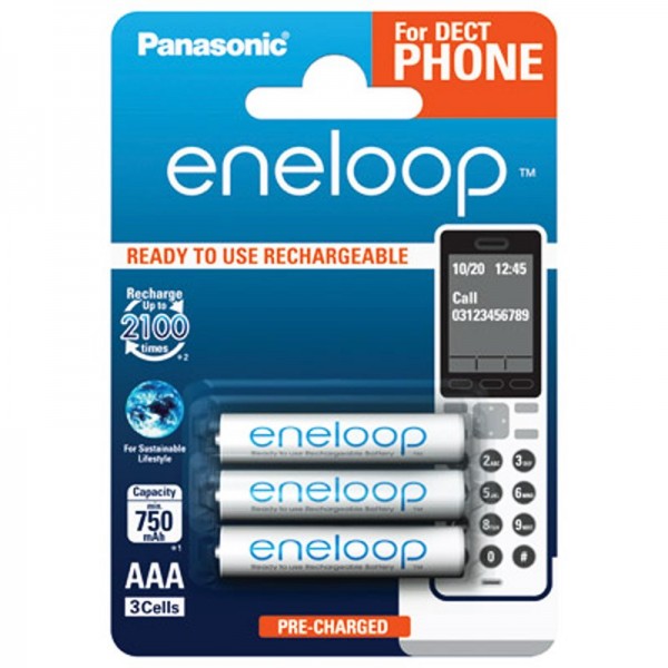 Panasonic eneloop Phone Standard Micro Akku 3er Blister DECT BK4MCCE/3DE NiMH 1,2V / 800 mAh