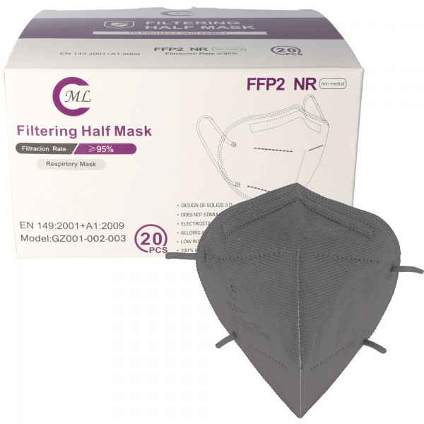 20 Stück FFP2 Maske Grau 5-Lagig, zertifiziert nach DIN EN149:2001+A1:2009, partikelfiltrierende Halbmaske, FFP2 Schutzmaske