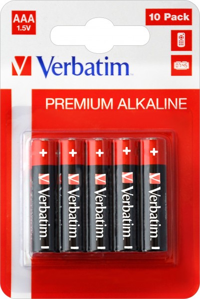 Verbatim Batterie Alkaline, Micro, AAA, LR03, 1.5V Premium, Retail Blister (10-Pack)