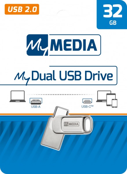 Mymedia USB 2.0 OTG Stick 32GB, Typ A-C, My Dual, silber Retail-Blister