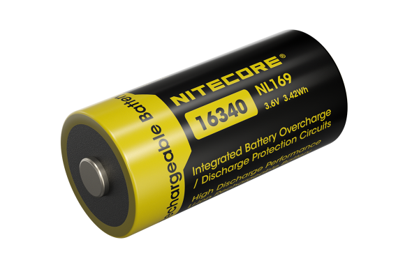 Nitecore NL169 Akku 16340 NC-NL169 Li-Ion Akku 3,7 Volt 950mAh mit Schutzschaltung, max. 2A Entladestrom