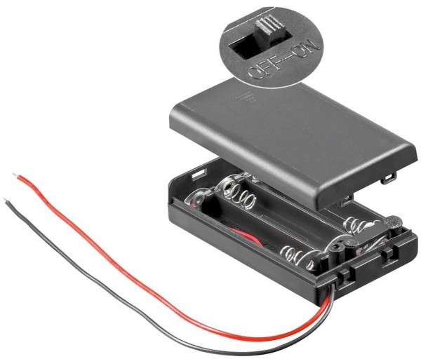 Batteriehalter für 3x Micro mit Deckel und Schalter wasserabweisend, mit losen Kabelenden