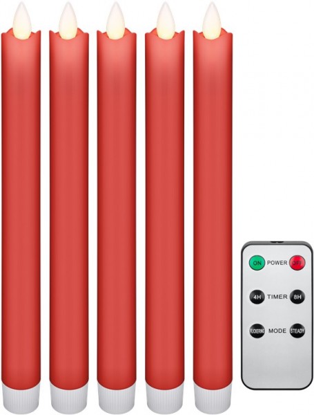 Goobay 5er-Set rote LED-Echtwachs-Stabkerzen, inkl. Fernbedienung - Wunderschöne und sichere Lichtlösung für viele Bereiche wie Haus und Loggia, Büros oder Schulen