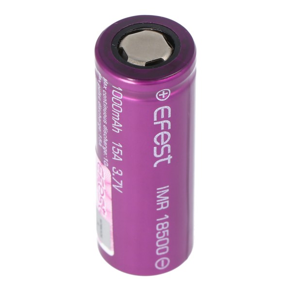 Efest Purple IMR18500 1000mAh 3,7V Pluspol flach, ungeschützt, Abmessungen 49,8x18,3mm
